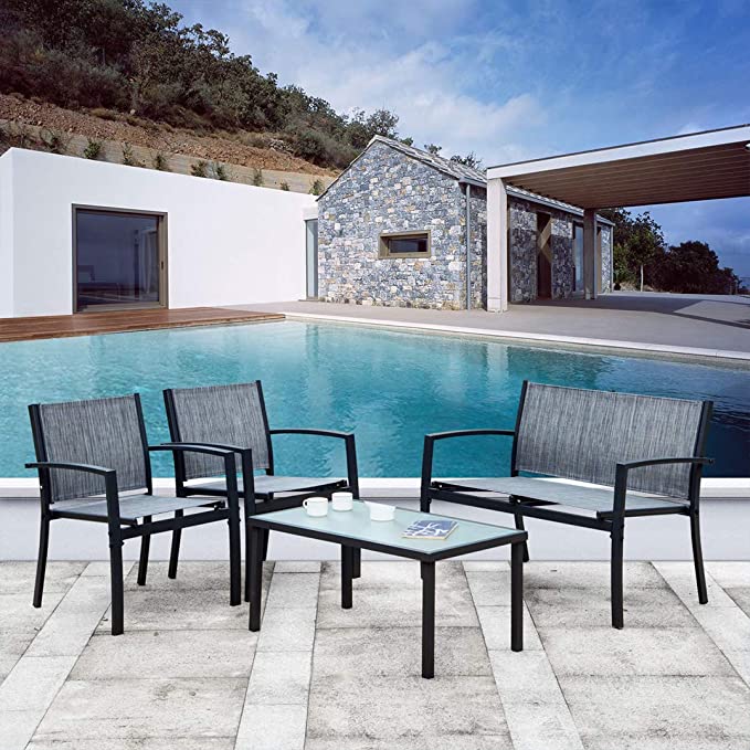 Garden and balcony glass table and chair furniture set of 4