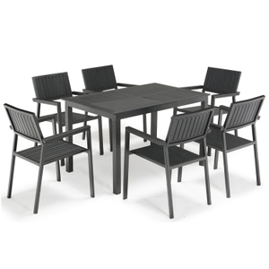 Uplion outdoor plastic wood garden table and chair furniture set outside dining table and chair