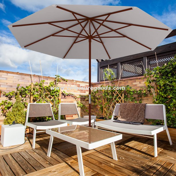 Uplion Outdoor Wooden Commercial Luxury Umbrella Patio Garden Sun Umbrella Restaurant Wooden Parasol