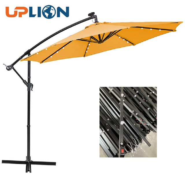 Uplion Sun Garden Parasol hanging with LED solar lights strip lights outdoor umbrella with tilt and crank