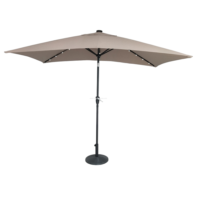 2x3M Solar Powered LED Light Outdoor Patio Umbrella with 6 Rib Crank Tilt Table Market Beach Pool Cafe Deck LED Parasol