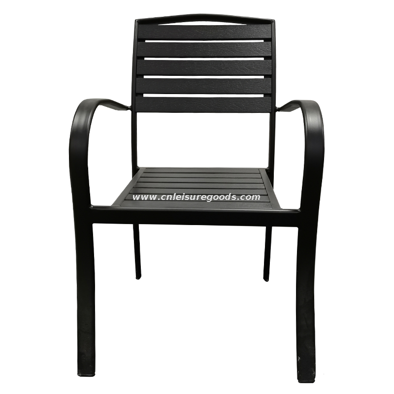 Uplion Patio Aluminium Stacked Bistro Armchair Plastic Wood Restaurant Dining Chair