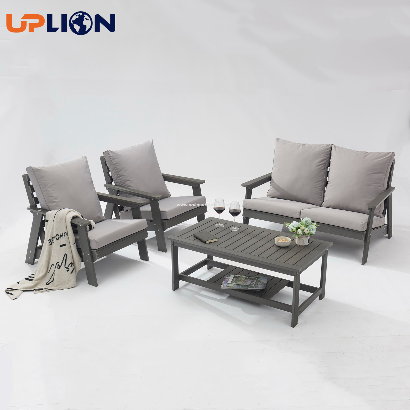 Uplion Outdoor Furniture Plastic Wood 2-seat Sofa Chair Leisure Plastic Wood Chair