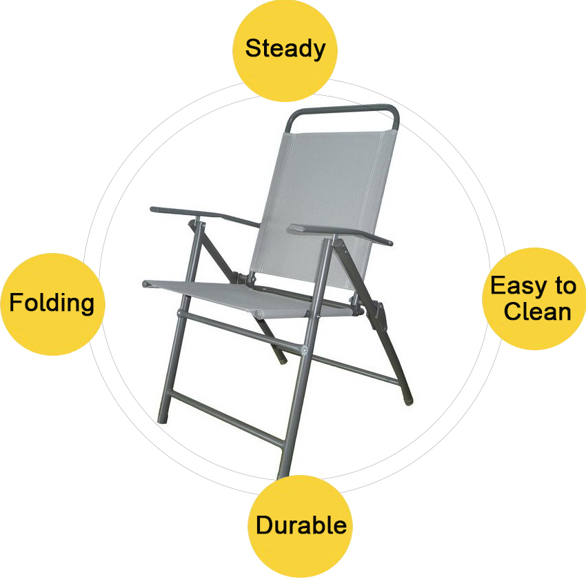Uplion High Quality Folding Steel Chair with Armrest Outdoor Garden Metal Chairs