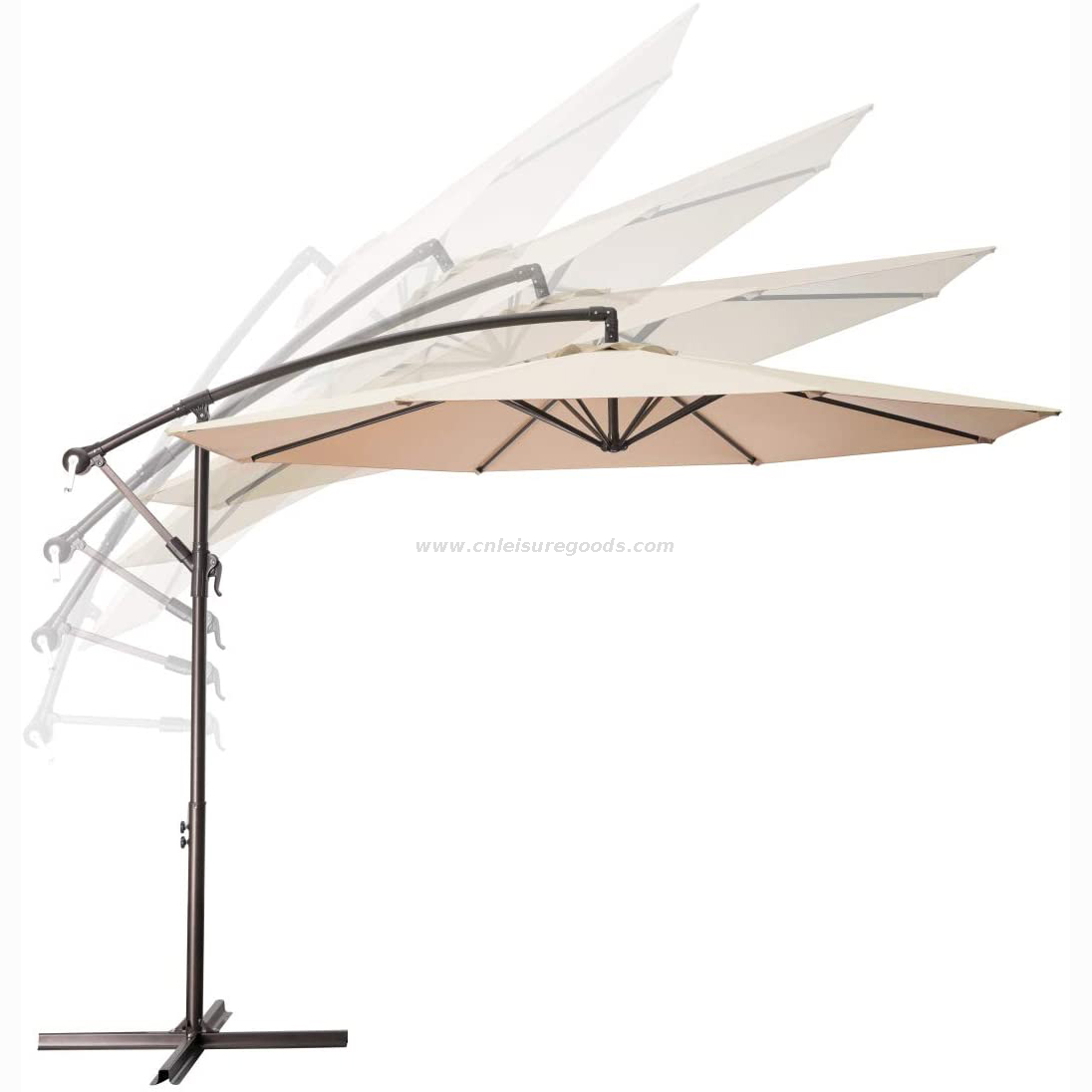 Uplion 10ft Easy Install Outdoor Backyard Umbrella with Cross Base Cantilever Patio Offset Umbrella Parasol