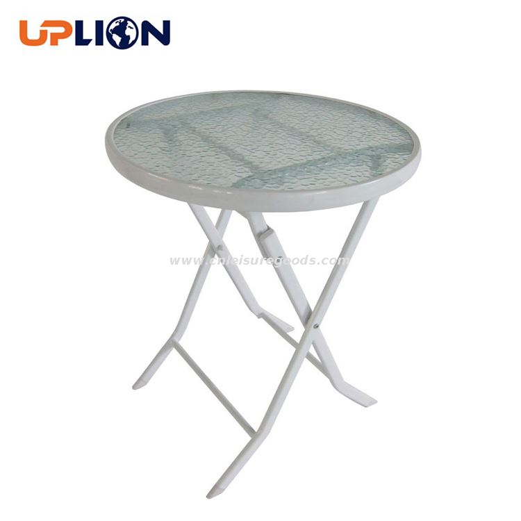 Uplion 60Cm Outdoor Garden Round Metal Glass Foldable Table