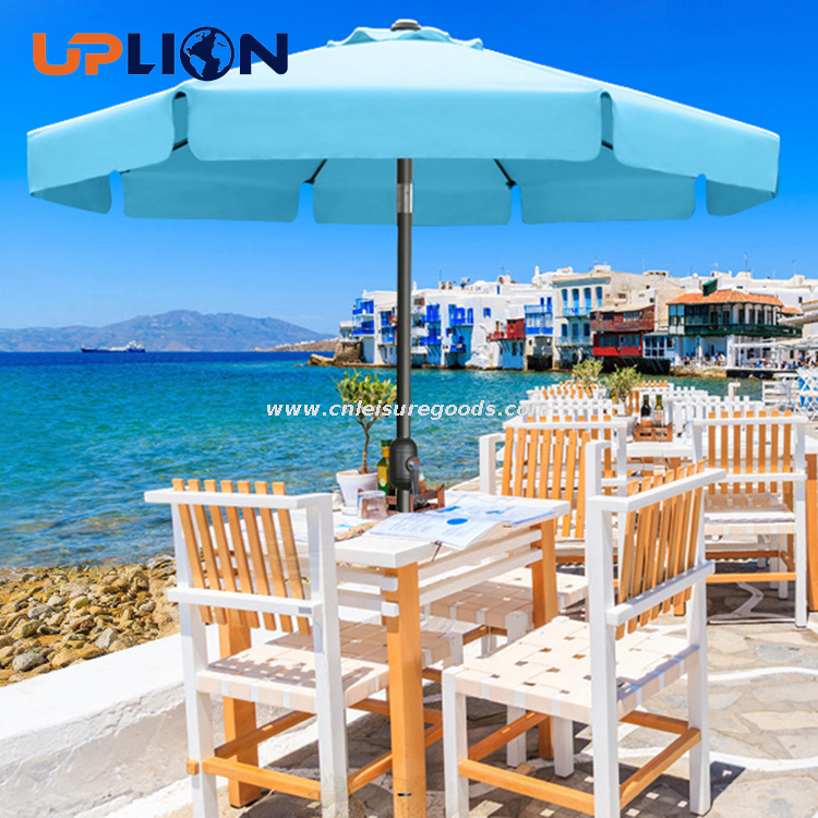 Uplion Outdoor Courtyard Patio Central Column Umbrella with Ruffles Security Guard Post Garden Straight Parasol