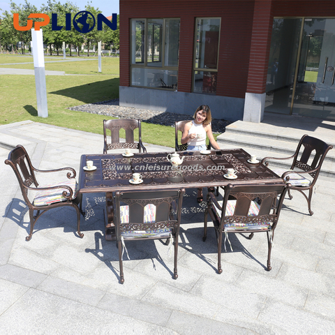 Uplion Disassembly Structure Outdoor Cast Aluminum Furniture Set Luxury Big Size One Garden Table with 6pcs Chair