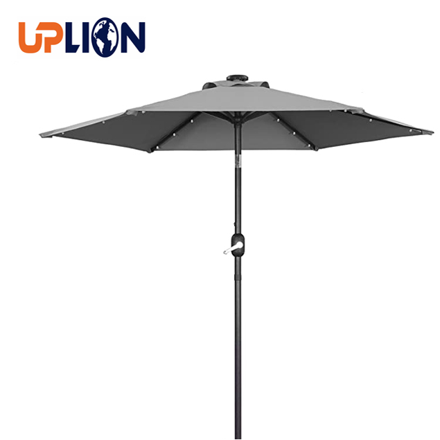 9' Solar 24 LED Light Patio Umbrella for Christmas with 8 Ribs/Tilt Adjustment and Crank Lift System sun garden parasol umbrella