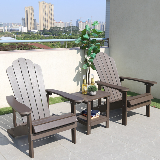 Uplion 3-Piece Classic Outdoor Patio Chair with Side Table Adirondack Chair and Table Set