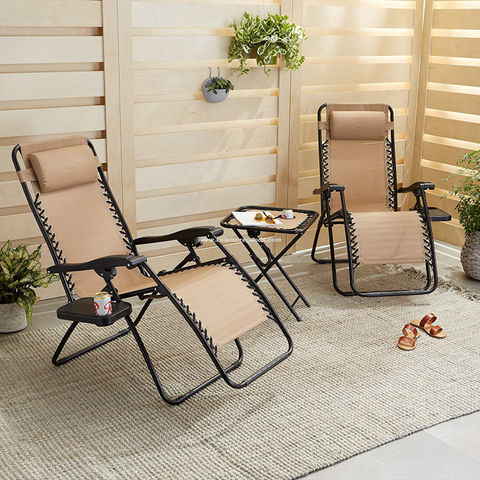 Uplion Outdoor Verstellbarer Zero-Gravity-Klapp-Teslin-Loungesessel mit Beistelltisch und Kissen