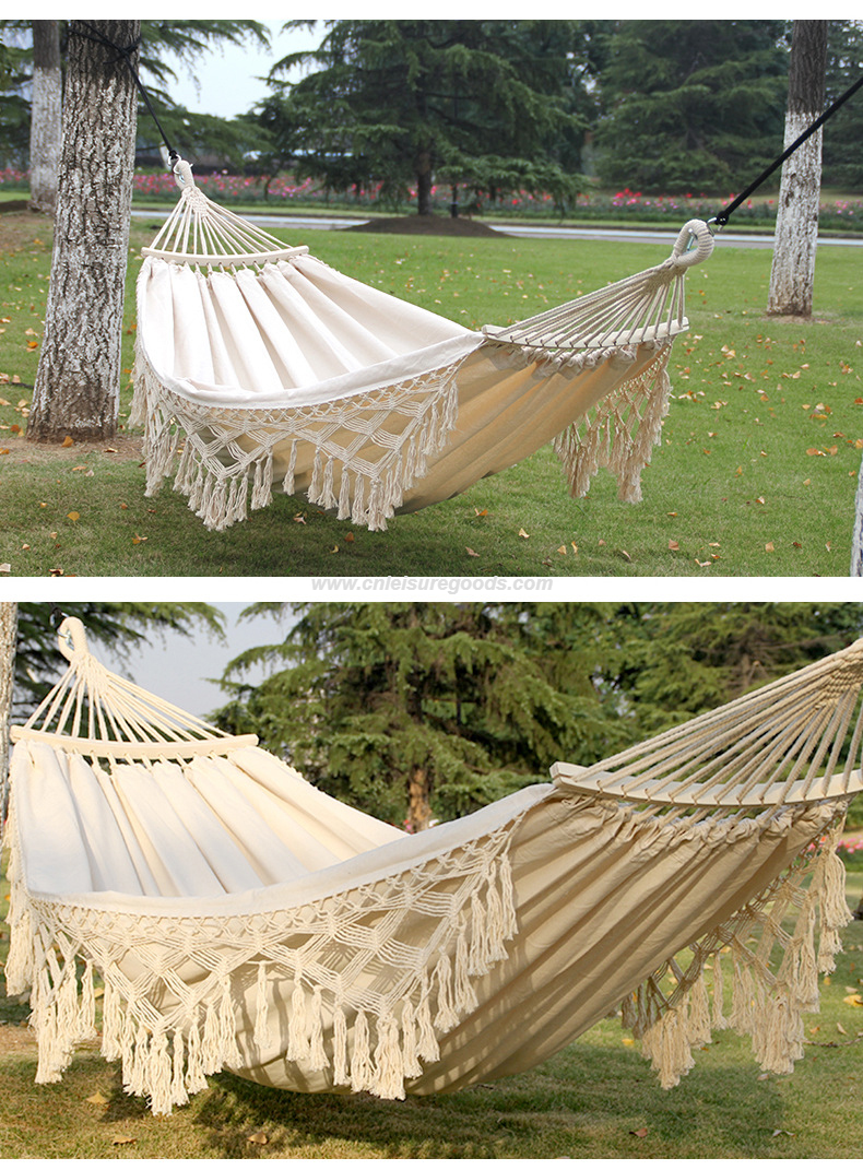 Uplion Outdoor Handmade Hammock Cotton Hammock With Tassel Brazilian Macrame Hanging Hammock