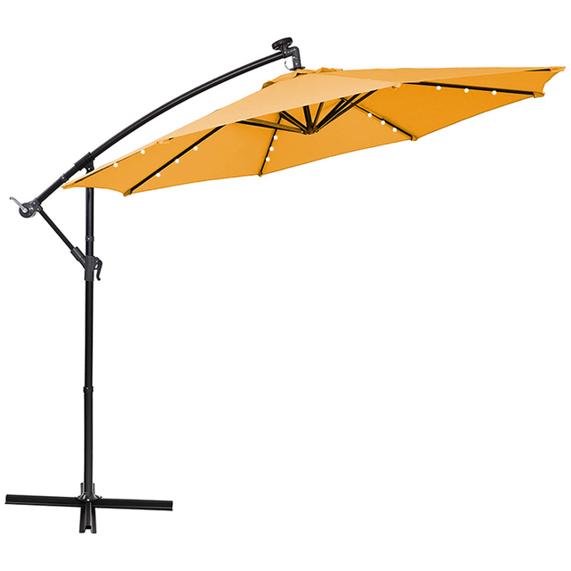 Uplion Sun Garden 파라솔은 LED 태양광 조명 스트립 조명으로 기울어지고 크랭크가 있는 야외 우산에 매달려 있습니다.