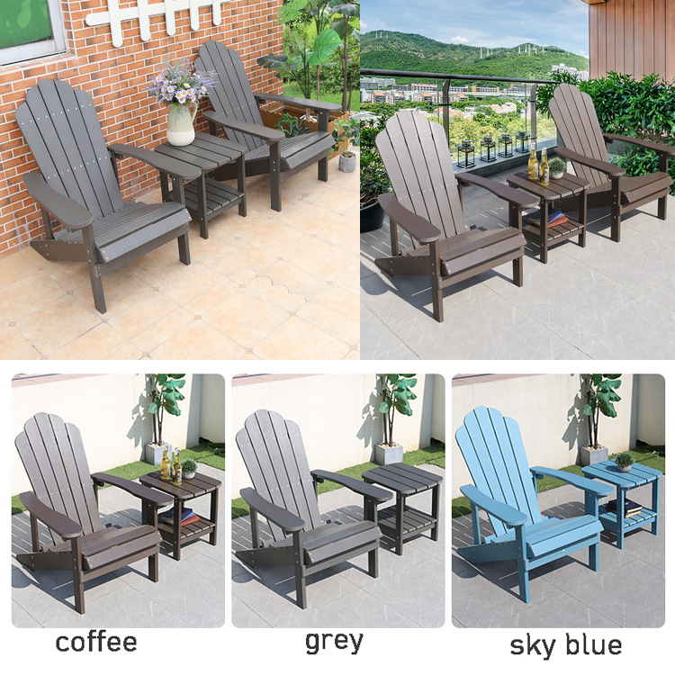Uplion 3-Piece Classic Outdoor Patio Chair with Side Table Adirondack Chair and Table Set
