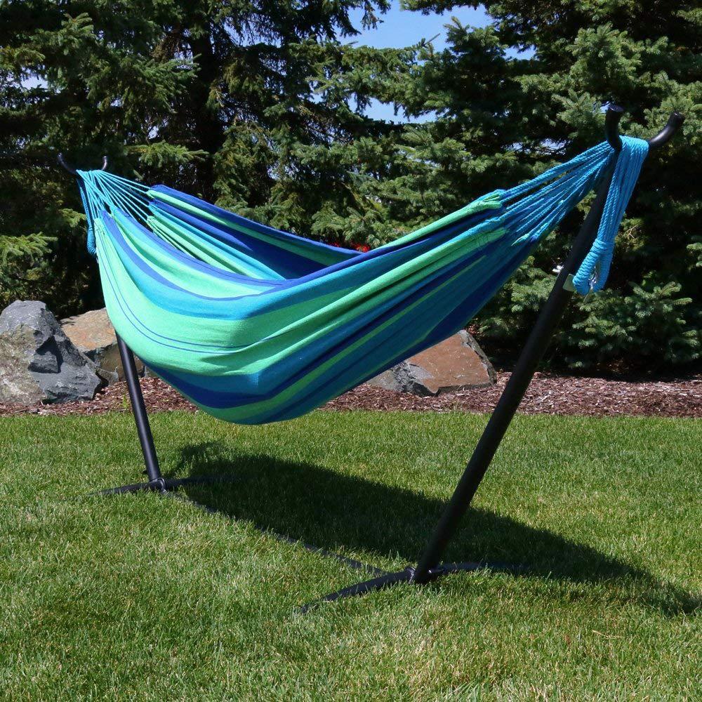Uplion Cheap Outdoor Hammock with Stand Cotton Swings Garden Camping Portable Hammock