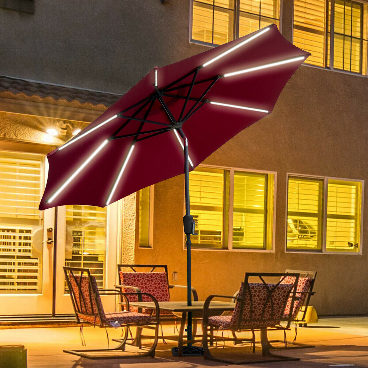 Introduction of outdoor patio garden solar LED light parasol umbrella