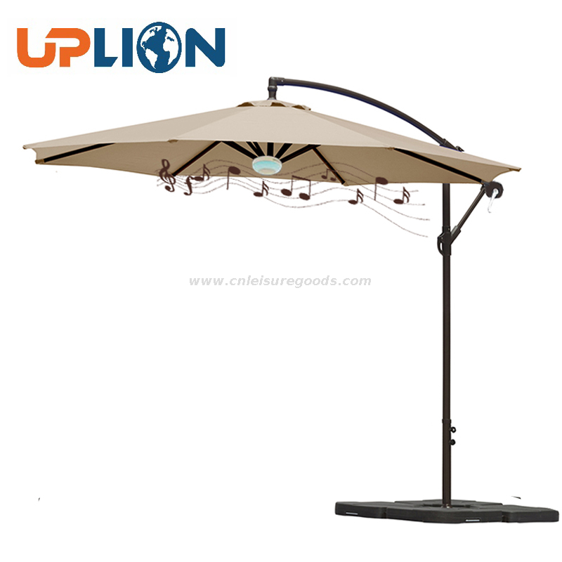 New Design 10 Feet Garden Parasol Banana Umbrella with Bluetooth Speaker Outdoor Patio Umbrella