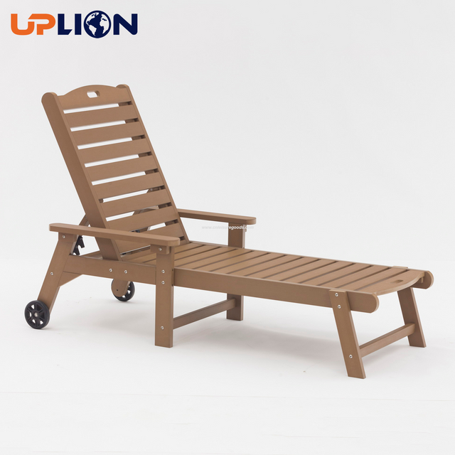 Uplion Outdoor Beach Lounge Chair Plastic Wood Sun Lounger Patio Pool Chaise Lounge