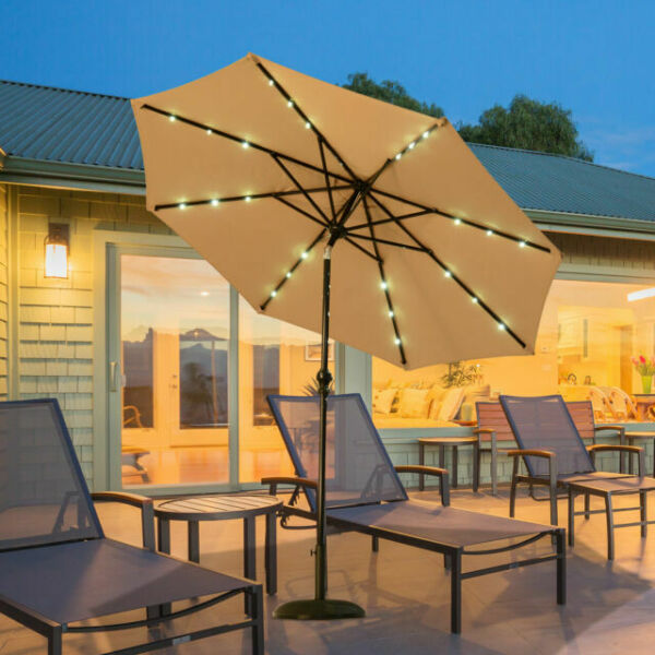 Outdoor courtyard garden solar LED parasol, one umbrella for multiple purposes